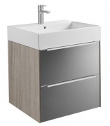 Тумба подвесная ДСП/ДВП 60х49.8 дуб/темное зеркальное стекло с раковиной для ванной Roca Inspira FINECERAMIC белый A851075403