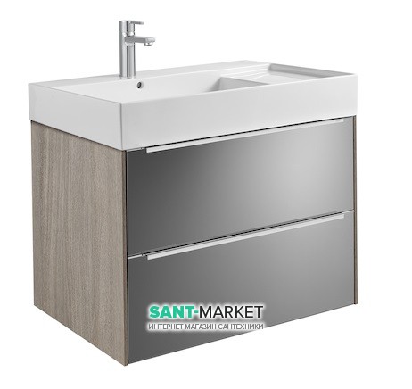 Тумба подвесная ДСП/ДВП 80х49.8 дуб/темное зеркальное стекло с раковиной для ванной Roca Inspira FINECERAMIC белый A851076403