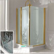 Душевой уголок Kerasan Retro DX правосторонний 80х96 см профиль золото стекло прозрачное с декором 9141N1