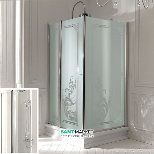 Душевой уголок Kerasan Retro DX правосторонний 80х96 см профиль хром прозрачное стекло 9141T0