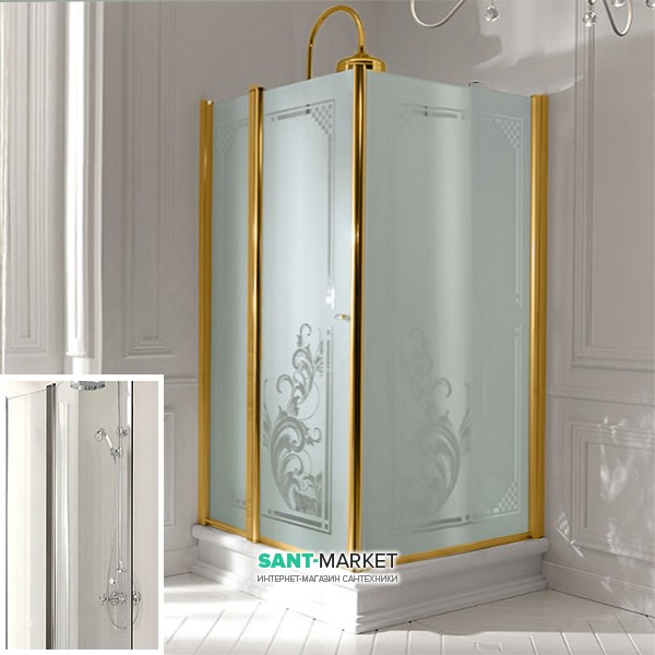 Душевой уголок Kerasan Retro DX правосторонний 80х96 см профиль золото прозрачное стекло 9141T1