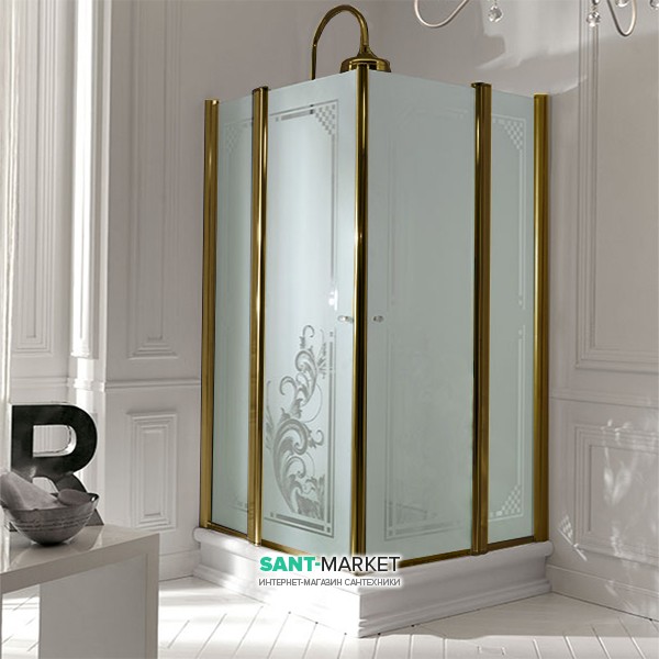 Душовий куточок Kerasan Retro DX / SX 80х80 см профіль бронза матове скло з декором 9159P3