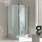 Душевой уголок Kerasan Retro SX левосторонний 80х96 см профиль хром стекло матовое с декором 9142P0