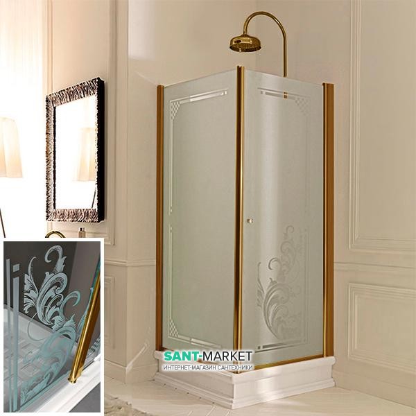 Душевой уголок левосторонний Kerasan Retro SX 80х80 см профиль бронза прозрачное стекло с декором 9161N3