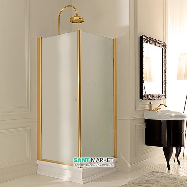 Душевой уголок правосторонний Kerasan Retro DX 80х80 см профиль золото матовое стекло 9160S1