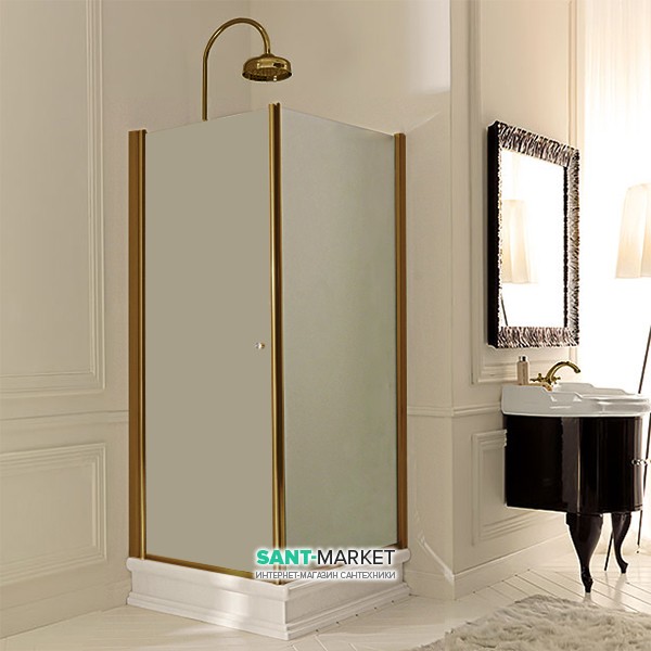 Душевой уголок правосторонний Kerasan Retro DX 80х80 см профиль бронза матовое стекло 9160S3