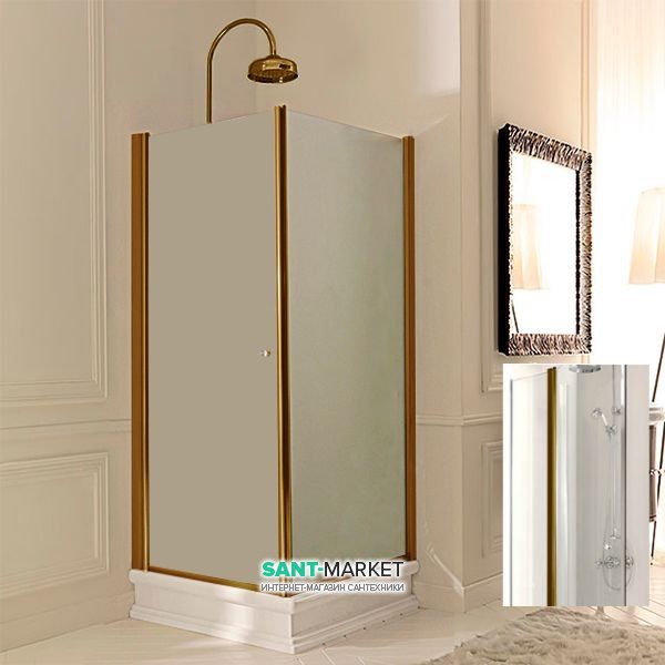 Душовий куточок правобічний Kerasan Retro DX 80х80 см профіль бронза прозоре скло 9160T3