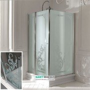 Душевой уголок Kerasan Retro DX правосторонний 80х96 см профиль хром стекло прозрачное с декором 9141N0