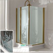 Душевой уголок Kerasan Retro DX правосторонний 80х96 см профиль бронза стекло прозрачное с декором 9141N3