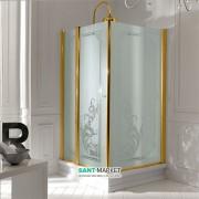 Душевой уголок Kerasan Retro DX правосторонний 80х96 см профиль золото стекло матовое с декором 9141P1