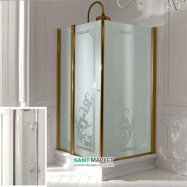 Душовий куточок Kerasan Retro DX правобічний 80х96 см профіль бронза прозоре скло 9141T3