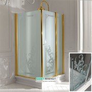 Душевой уголок Kerasan Retro SX левосторонний 80х96 см профиль золото стекло прозрачное с декором 9142N1