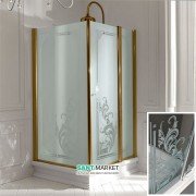 Душевой уголок Kerasan Retro SX левосторонний 80х96 см профиль бронза стекло прозрачное с декором 9142N3