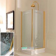 Душовий куточок лівобічний Kerasan Retro SX 80х80 см профіль золото прозоре скло з декором 9161N1