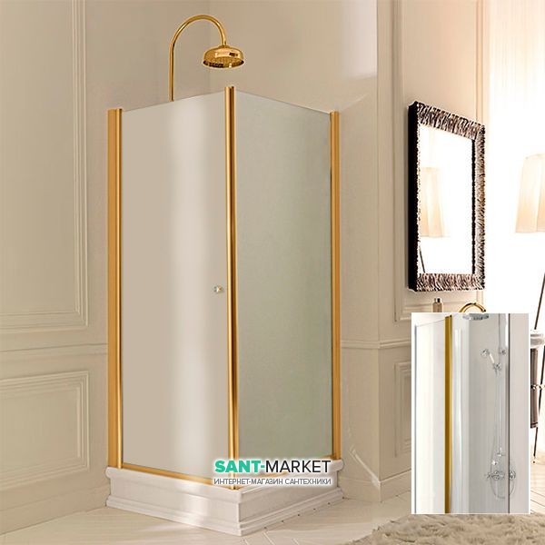 Душевой уголок правосторонний Kerasan Retro DX 80х80 см профиль золото прозрачное стекло 9160T1