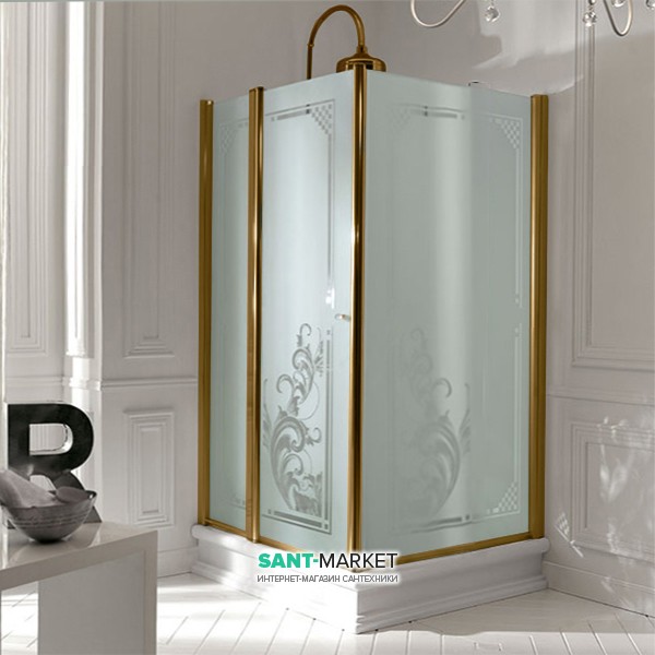 Душевой уголок Kerasan Retro DX 80х96 см дверь со стороны 80 см профиль бронза стекло матовое с декором 9144P3