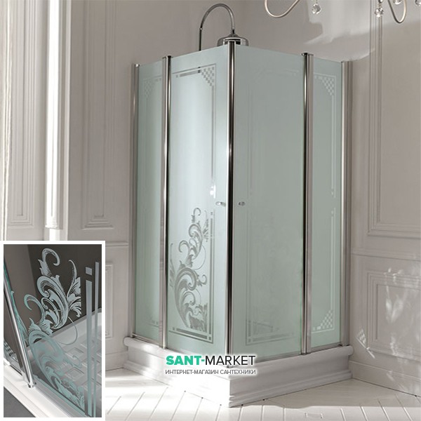 Душевой уголок Kerasan Retro DX/SX 90X90 см профиль хром стекло прозрачное с декором 9145N0