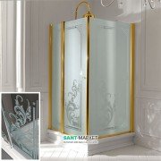 Душевой уголок Kerasan Retro DX 80х96 см дверь со стороны 80 см профиль золото стекло прозрачное с декором 9144N1