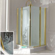 Душевой уголок Kerasan Retro DX/SX 90X90 см профиль золото стекло прозрачное с декором 9145N1