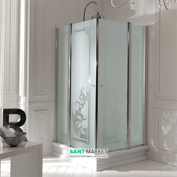 Душовий куточок Kerasan Retro DX / SX 90X90 см профіль хром скло матове з декором 9145P0