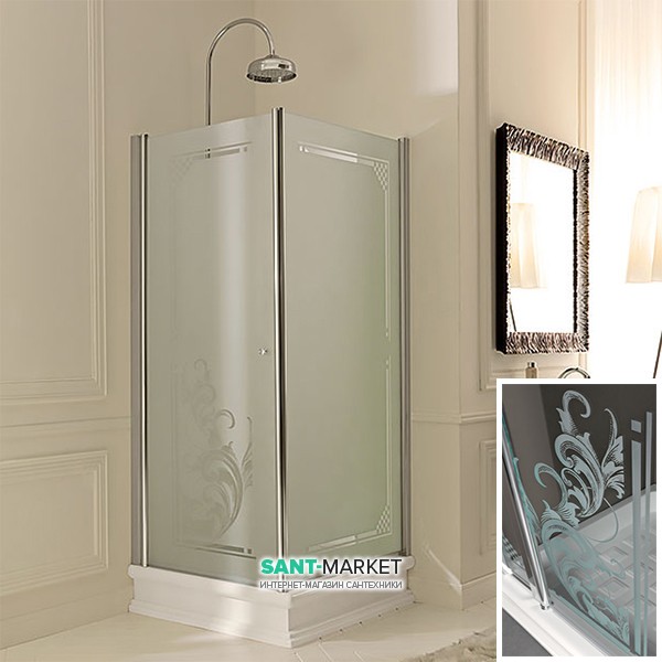 Душевой уголок правосторонний Kerasan Retro DX 90X90 см профиль хром стекло прозрачное с декором 9146N0