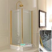 Душевой уголок правосторонний Kerasan Retro DX 90X90 см профиль золото стекло прозрачное с декором 9146N1