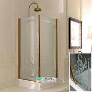 Душевой уголок правосторонний Kerasan Retro DX 90X90 см профиль бронза стекло прозрачное с декором 9146N3