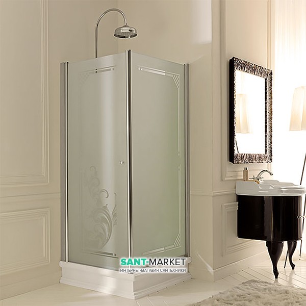 Душевой уголок правосторонний Kerasan Retro DX 90X90 см профиль хром стекло матовое с декором 9146P0
