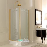 Душевой уголок правосторонний Kerasan Retro DX 90X90 см профиль золото стекло матовое с декором 9146P1