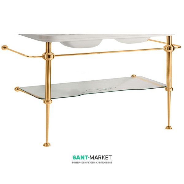 Консоль под раковину Kerasan Waldorf 150 см со стеклянной полкой  золото 9195K2