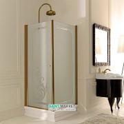 Душевой уголок правосторонний Kerasan Retro DX 90X90 см профиль бронза стекло матовое с декором 9146P3