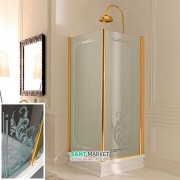 Душевой уголок левосторонний Kerasan Retro SX 90X90 см профиль золото стекло прозрачное с декором 9147N1