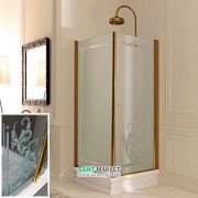 Душовий куточок лівобічний Kerasan Retro SX 90X90 см профіль бронза скло прозоре з декором 9147N3