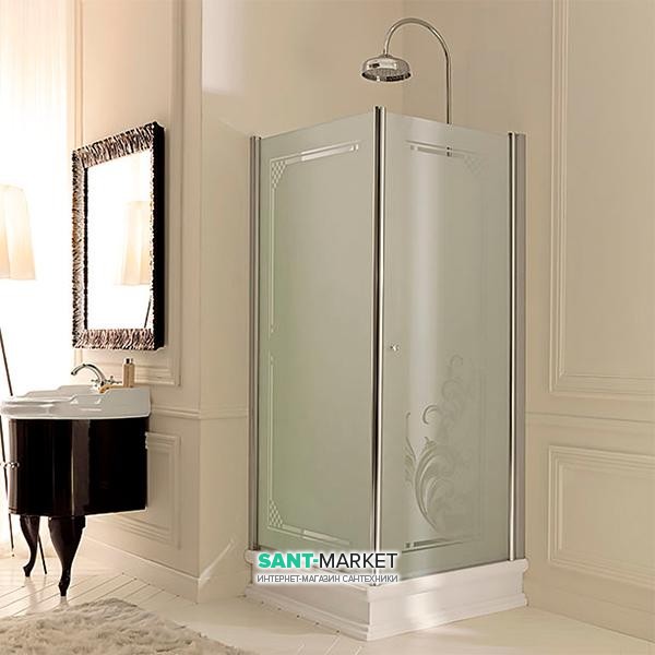 Душевой уголок левосторонний Kerasan Retro SX 90X90 см профиль хром стекло матовое с декором 9147P0