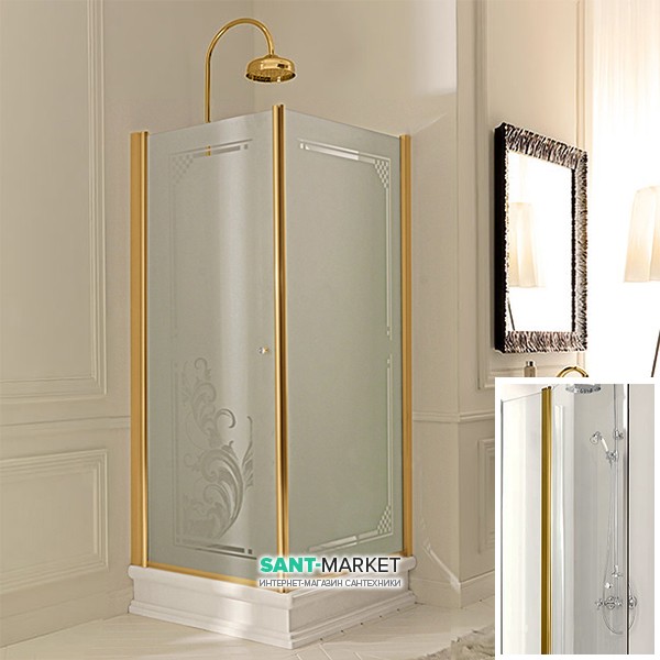 Душовий куточок правобічний Kerasan Retro DX 90X90 см профіль золото прозоре скло 9146T1