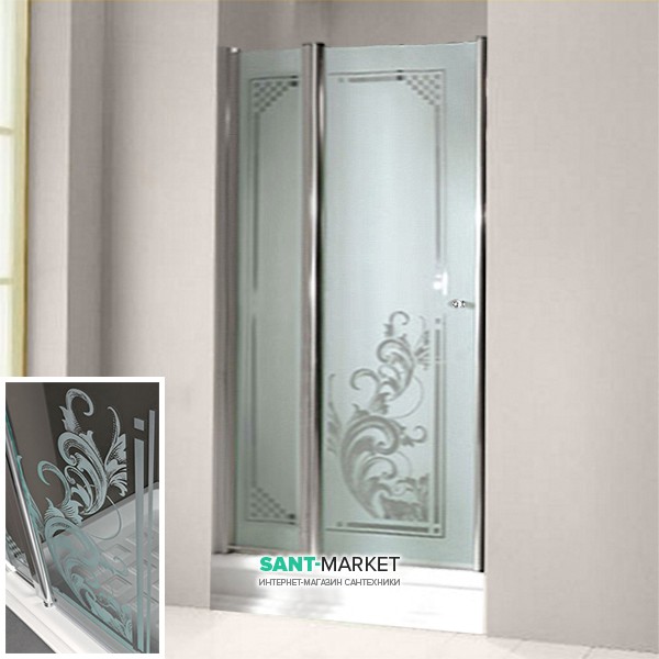 Двері душова правобічна Kerasan Retro DS профіль хром прозоре скло з декором 9139N0