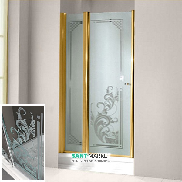 Двері душова правобічна Kerasan Retro DS профіль золото прозоре скло з декором 9139N1