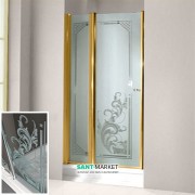 Дверь душевая правосторонняя Kerasan Retro DS профиль золото прозрачное стекло с декором 9139N1