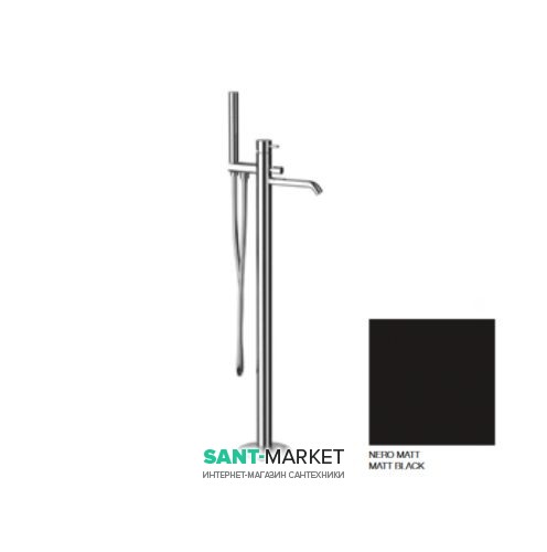 Смеситель для ванны отдельностоящий Kerasan Nolita однорычажный с ручным душем чёрный матовый 923031