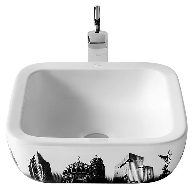Раковина-чаша для ванної накладна Roca Urban 40х40 см із зовнішнім декором Berlin кераміка біла A32765G00U