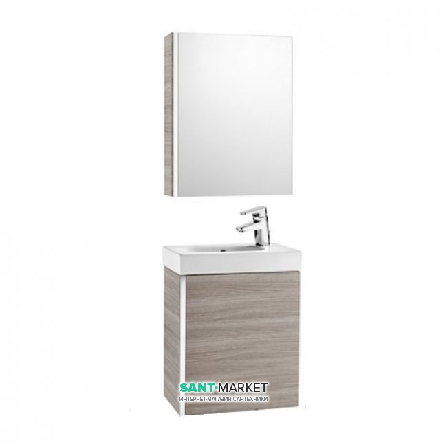 Тумба підвісна з раковиною для ванної Roca Mini 45 см з дзеркальним шафою текстурний сірий A855866156