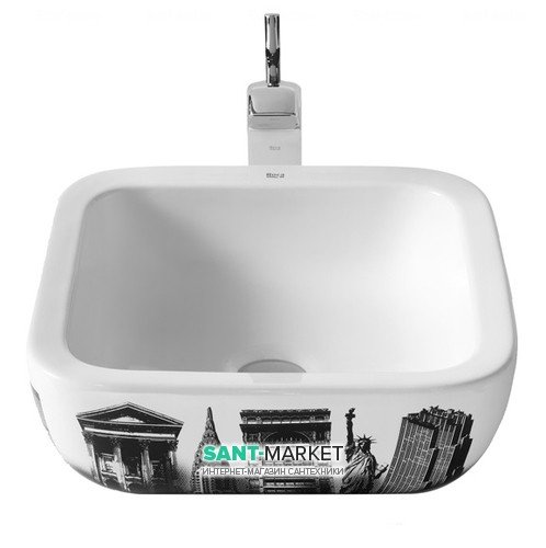 Раковина-чаша для ванної накладна Roca Urban 40х40 см із зовнішнім декором New York кераміка біла A32765U00U