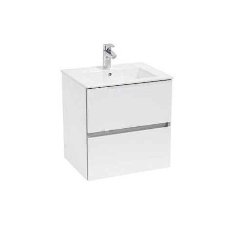 Тумба подвесная с раковиной для ванной Roca Cube 65 см белый глянцевый A85119B806