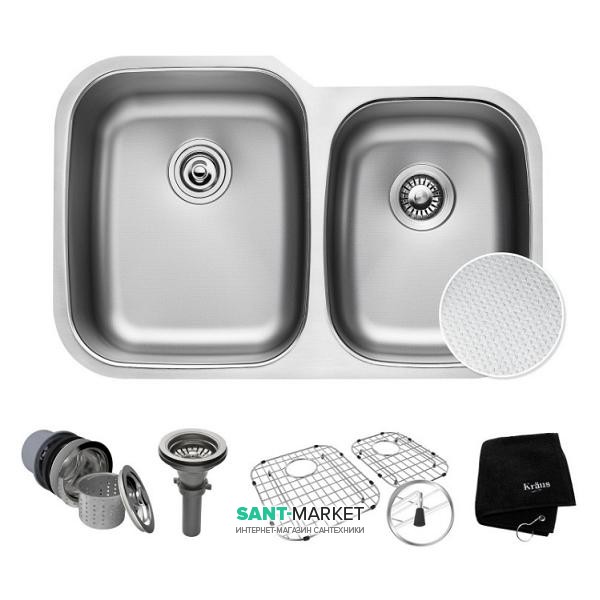 Мойка для кухни асимметричная Kraus Premier Outlast Microshield под столешницу нержавеющая сталь микродекор KBU24E