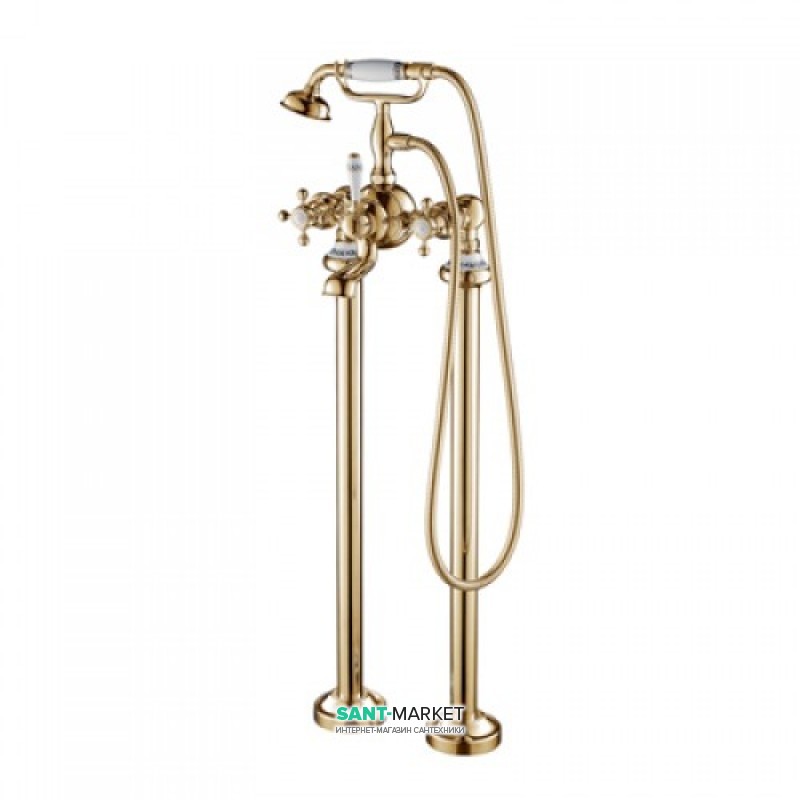 Смеситель двухвентильный Kraus Apollo напольный с ручным душем латунь золото KEF-16019G