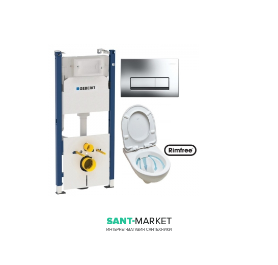 Унітаз підвісний Kolo Nova Pro Rimfree з сидінням інсталяцією Geberit Duofix Delta і клавішею змиву Delta 51 M33120000 + M30112000 + 458.126.00.1 +115.105.21.1