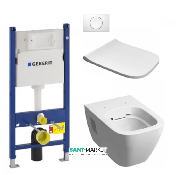 Унитаз подвесной Kolo Modo Rimfree с сидением инсталляцией Geberit Duofix Delta и клавишей смыва Delta 11 L33120000 + L30112000 + 458.126.00.1 + 115.120.11.1