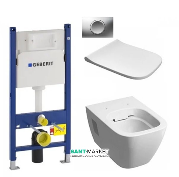 Унитаз подвесной Kolo Modo Rimfree с сидением инсталляцией Geberit Duofix Delta и клавишей смыва Delta 11 L33120000 + L30112000 + 458.126.00.1 + 115.120.46.1