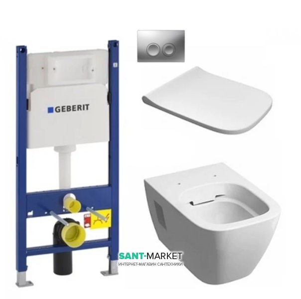 Унитаз подвесной Kolo Modo Rimfree с сидением инсталляцией Geberit Duofix Delta и клавишей смыва Delta 21 L33120000 + L30112000 + 458.126.00.1 + 115.125.46.1