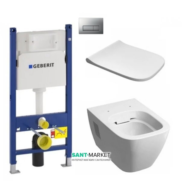 Унитаз подвесной Kolo Modo Rimfree с сидением инсталляцией Geberit Duofix Delta и клавишей смыва Delta 51 L33120000 + L30115000 + 458.126.00.1 + 115.105.46.1